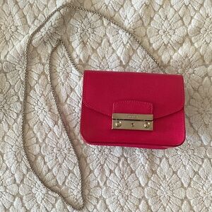 Furla Hot Pink/Fuchsia Leather Crossbody with Push Lock